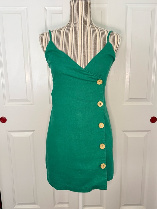 Lulus Dresses & Skirts - Lulus Green Linen Blend Wrap Mini Dress XS